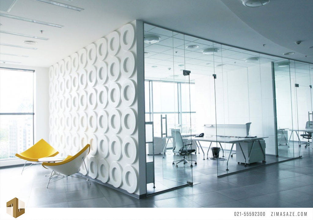 طراحی دکوراسیون اداری مینیمال و استفاده از صندلی زرد