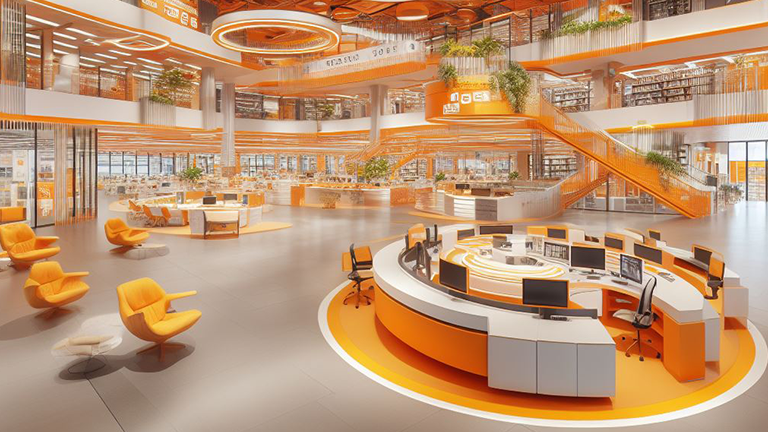 طراحی داخلی یک شرکت با رنگ سازمانی نارنجی