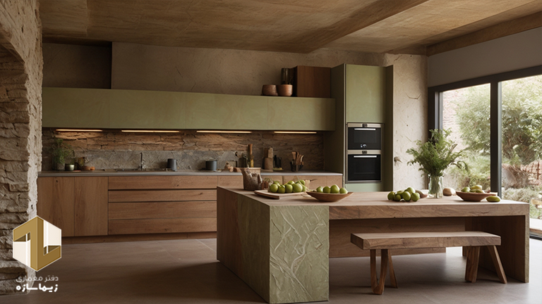 طراحی آشپزخانه لوکس با چوب طبیعی