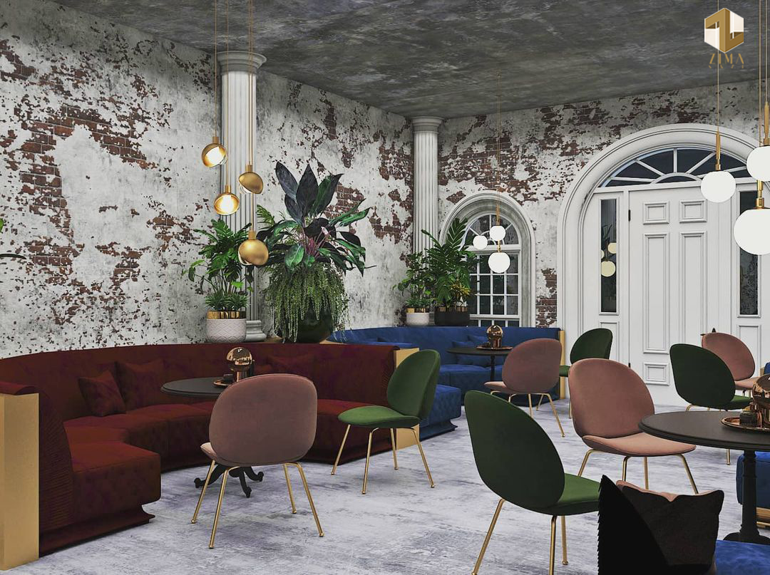 طراحی فضای نشیمن رستوران با دیزاین گل