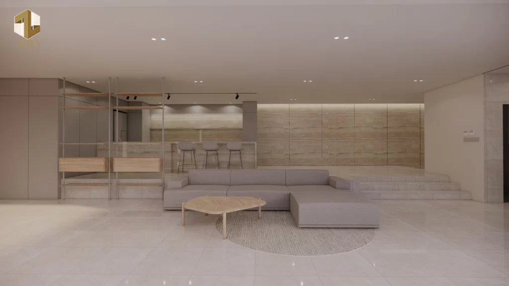 طراحی دکوراسیون داخلی پروژه ویلا با رنگ های سرد