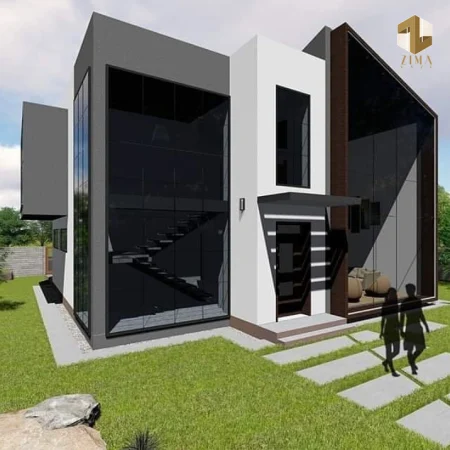 ویلای مدرن با خطوط هندسی و رنگ های سفید و مشکی